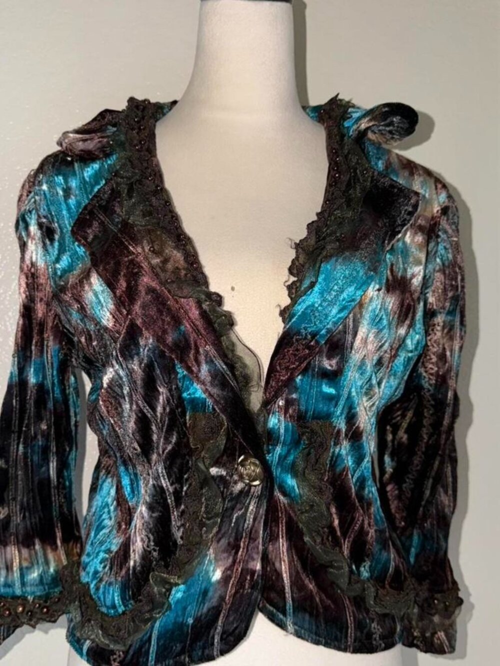 Pretty Angel Whimsigoth Silk Ruffle Blouse Jacket Beaded Fairy Grunge